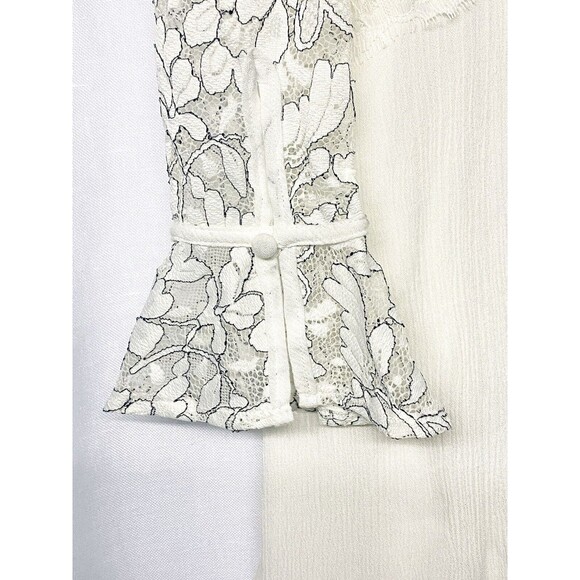 Tassels N Lace Off White Gauzy Dress w Long Lace Sleeves Size M Keyhole Back - Picture 5 of 10